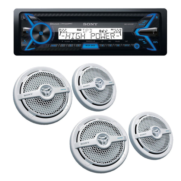 Sony MEX-M100BT High Power Bluetooth Marine Receiver with Two Pairs of XS-MP1621 White 6.5" Speakers