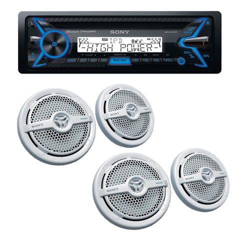 Sony MEX-M100BT High Power Bluetooth Marine Receiver with Two Pairs of XS-MP1621 White 6.5" Speakers