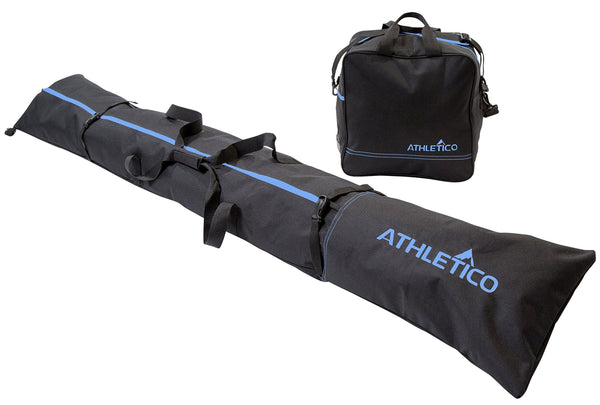 Athletico Two-Piece Ski and Boot Bag Combo | Store & Transport Skis Up to 200 cm and Boots Up to Size 13 | Includes 1 Ski Bag & 1 Ski Boot Bag (Black with Blue Trim)