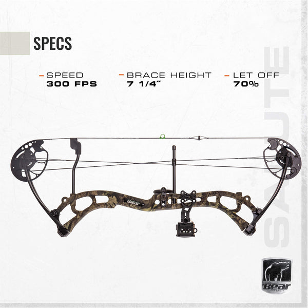 Bear Archery Salute Ready to Hunt Compound Bow Includes Trophy Ridge Sight, Whisker Biscuit, Peep Sight, and S-Loop