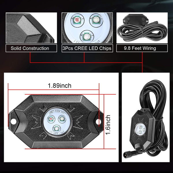 Rock Light Kits Teochew-LED 6 Pods Underglow Lights Cree Rock Lights Wheel Well Lights with Wiring Harness for Truck Jeep SUV ATV UTV 4X4 Boat