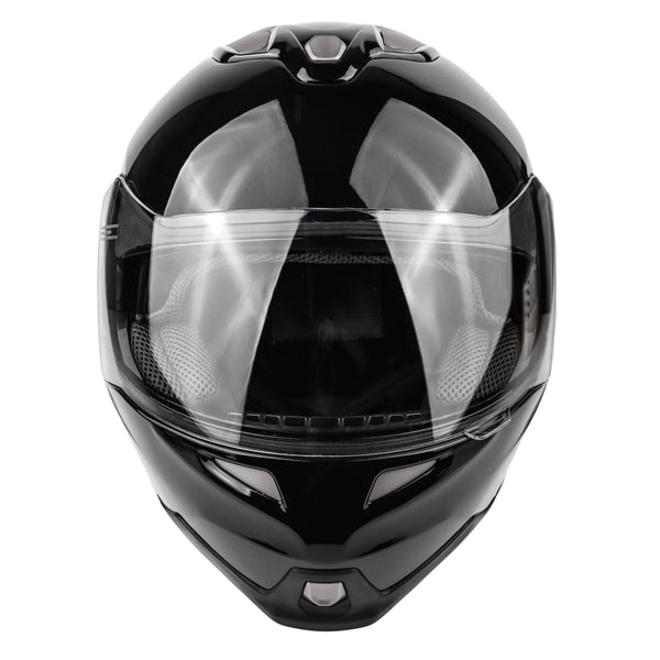 Typhoon G339 Dual Visor Modular Full Face Snowmobile Helmet With Heated Shield, Breath Box (Gloss Black, Medium)