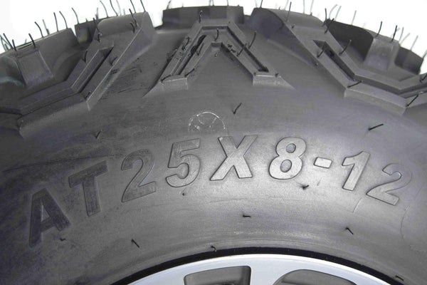 MASSFX SL 25x8-12 25x10-12 ATV Tires with QUAKE Gunmetal 12x7 4/156 Rims UTV Wheel and Tire Kit with Lug Nuts