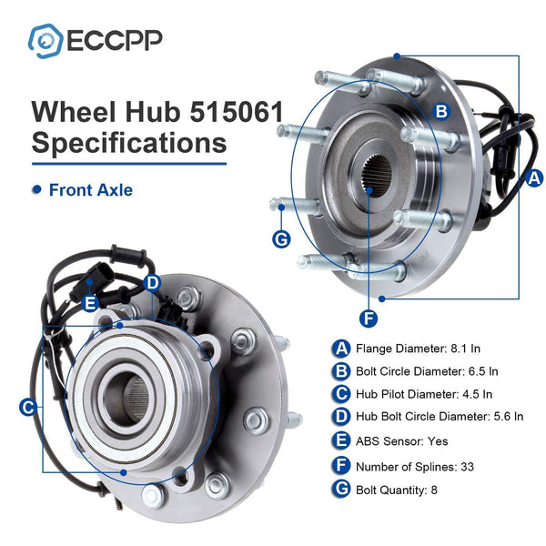 ECCPP 2 NEW Front Wheel Hub Bearing Assembly For 2003 2004 2005 DODGE RAM 2500 3500 8 Lug W/ABS