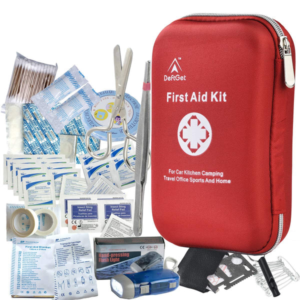 DeftGet First Aid Kit - 163 Piece Waterproof Portable Essential Injuries & Red Cross Medical Emergency Equipment Kits : for Car Kitchen Camping Travel Office Sports and Home