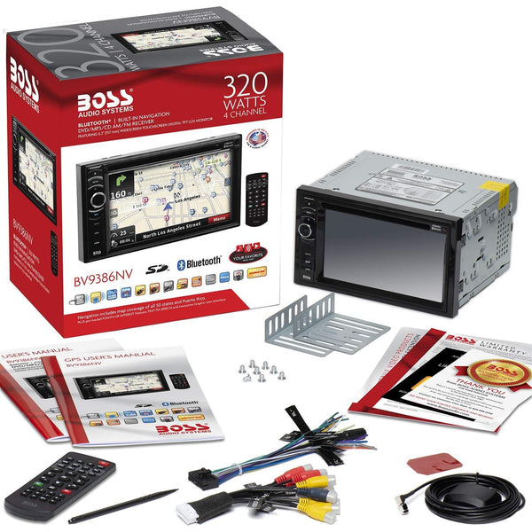 BOSS Audio Systems BV9386NV Navigation - Double Din GPS, Bluetooth Audio and Hands-Free Calling, 6.2 Inch Touchscreen LCD Monitor, MP3, CD, DVD Player, USB SD Ports, AUX Input, AM FM Radio Receiver