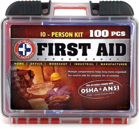 Be Smart Get Prepared 100Piece First Aid Kit, Exceeds OSHA Ansi Standards for 10 People - Office, Home, Car, School, Emergency, Survival, Camping, Hunting, Sports