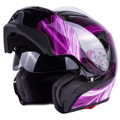 Typhoon G339 Women's Modular Full Face Motorcycle Helmet Flip-Up Dual Visor DOT (Pink Large)