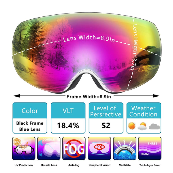 ECOCITUSS OTG Ski Goggles Snowboard Goggles Anti Fog Snow Goggles for Men Women Youth,100% UV Protection，Windproof Helmet Compatible Dual Lens Goggles for Skiing & Skating & Outdoor Sport