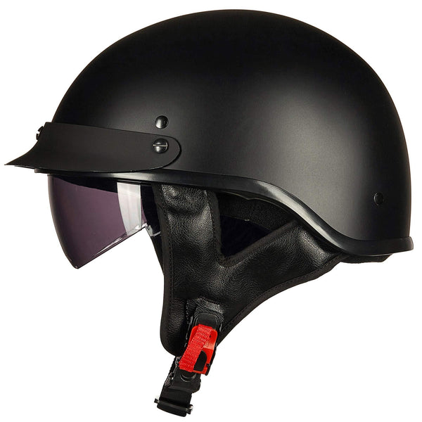 ILM Half Helmet Motorcycle Open Face Sun Visor Quick Release Buckle DOT Approved Cycling Motocross Suits Men Women (M, MATT BLACK)