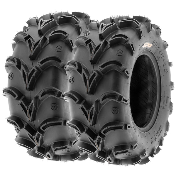 Pair of 2 SunF A050 AT 26x11-12 ATV UTV Deep Mud Terrain Tires, 6 PR, Tubeless