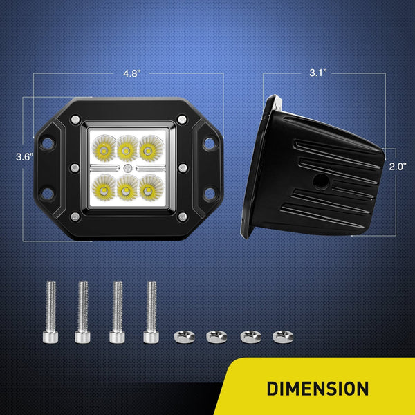 Nilight 2PCS 18W Flood LED Work Light Driving Lights Led Light Bar Off Road Led Lights Flush Mount for Jeep Truck Tacoma Bumper ATV UTV,2 Years Warranty