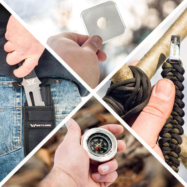 WEYLAND Emergency Survival Kit - Outdoor Survival Gear, Full Size Tactical Bushcraft Knife and Essential Camping and Hiking Tools for Any Outdoorsman