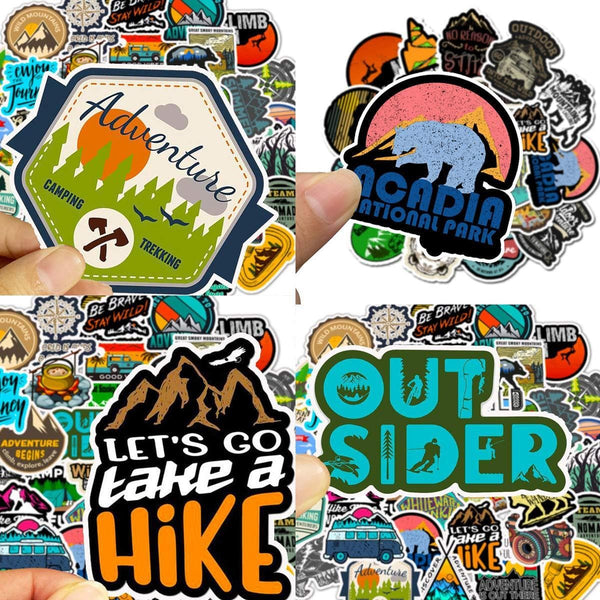 Wilderness Nature Stickers Outdoors Hiking Camping Travel Adventure Laptop Stickers Waterproof Skateboard Snowboard Car Bicycle Luggage Decal 50pcs Pack