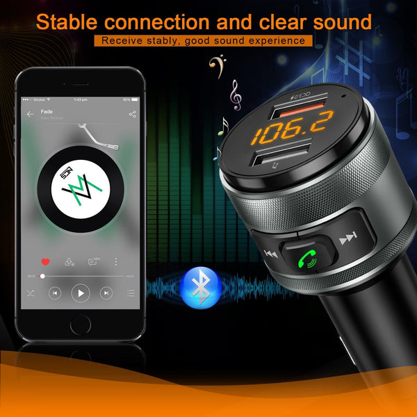 IMDEN Bluetooth FM transmitter for car, 3.0 Wireless Bluetooth FM Radio Adapter Music Player FM Transmitter/Car Kit with Hands Free Calling and 2 USB Ports Charger Support USB Drive