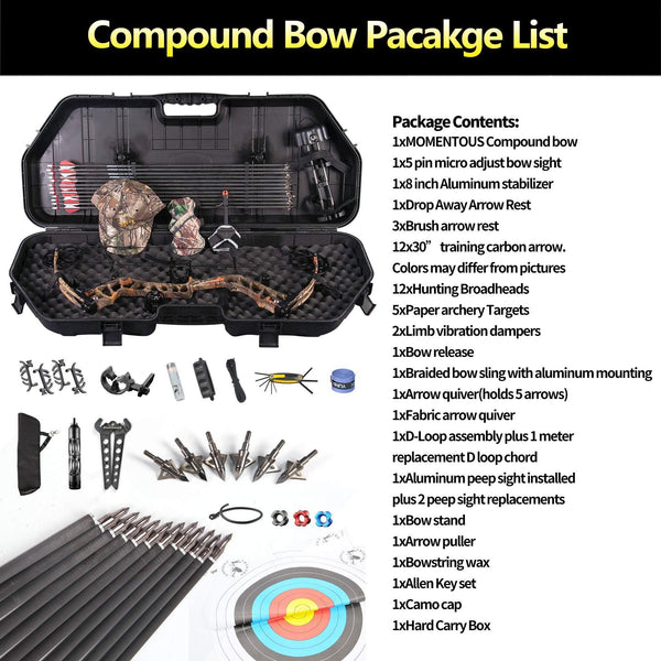 TOPOINT ARCHERY Daibow MOMENTOUS Compound Bow Package,CNC Milling Bow Riser,USA Gordon Composites Limb,BCY String,19"-30" Draw Length,19-70Lbs Draw Weight,IBO 320fps (Forest CAMO)