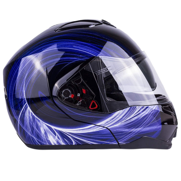 Typhoon G339 Adult Dual Visor Modular Snowmobile Helmet DOT Full Face Flip-up (Blue, Large)