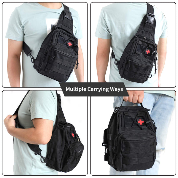 Sun Sante Emergency Trauma Survival First Aid Kit,Military Tactical Sling Rover Shoulder Bag Pack, IFAK EDC Molle System Outdoor Gear for Camping Boat Hunting Hiking Home Car Earthquake and Adventures