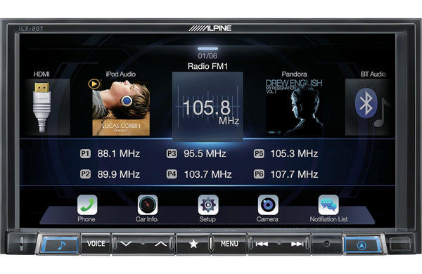 Alpine iLX-207 compatible with Apple Car Play & Android Auto, Rear View Camera + License Plate Frame, Trigger Module