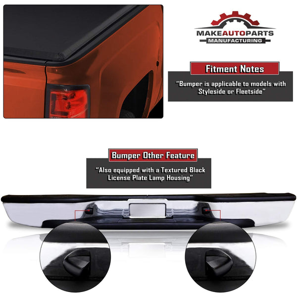 MAPM - Silverado Rear Step Bumper Chrome With Brackets Light Kit Bolts Bar GM1103122 For 1999-2006 Silverado 1500 99-04 Silverado 2500 GMC Sierra 1500 2500