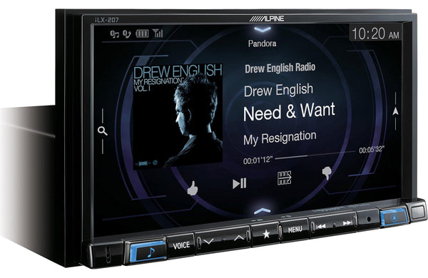 Alpine iLX-207 compatible with Apple Car Play & Android Auto, Rear View Camera + License Plate Frame, Trigger Module