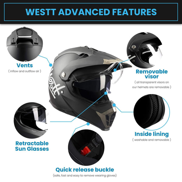 Westt Dirt Bike ATV Motocross DOT Motorcycle Helmet Dual Visor Off Road Full Face