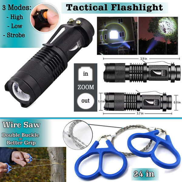 Survival Kit Tactical Camping Gear 14 in 1 Backpack Hiking Outdoor Gifts for Men and Women - Car Emergency EDC Tools - SOS Earthquake Kit Disaster Preparedness