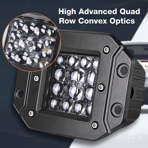 Quad Row LED Pods, AKD Part 2pcs 84W LED Flush Mount 5 inch Spot Beam Philips LED Light Bar LED Work Light Driving Lights Super Bright Fog Light Off Road Lights for Truck Bumper Boat