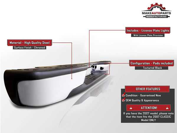 MAPM - Silverado Rear Step Bumper Chrome With Brackets Light Kit Bolts Bar GM1103122 For 1999-2006 Silverado 1500 99-04 Silverado 2500 GMC Sierra 1500 2500