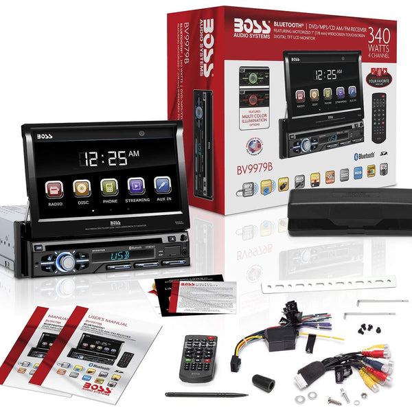 BOSS Audio Systems BV9979B Car DVD Player - Single Din, Bluetooth Audio & Hands-Free Calling, Multi-color Illumination, DVD, CD, MP3, USB, SD Aux-in, AM/FM Radio Receiver, 7 Inch LCD Touchscreen