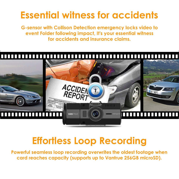 Vantrue N2 Pro Uber Dual Dash Cam Dual 1920x1080P Infrared Night Vision Front and Inside Dash Camera, 2.5K 2560x1440P Single Front, 310° Car Camera, 24hr Parking Mode, Motion Sensor, Support 256GB max
