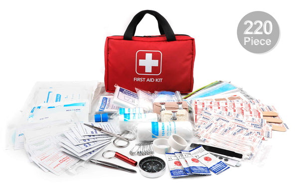 220 Piece First Aid Kit with Hospital Grade Medical Supplies Exceeds FDA and OSHA Standards, Great for Home, Outdoors, Office, Car, Travel, Camping, Hiking, Boating, Every Emergencies.