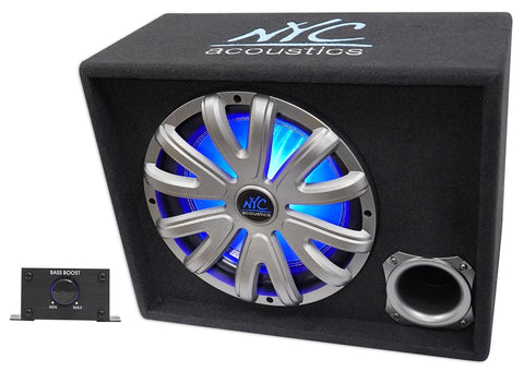 NYC Acoustics NSE12L 12" 1200W Powered/Amplified Car Subwoofer/Sub Enclosure+LED