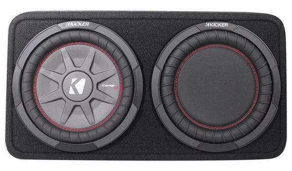 Package: Kicker 43TCWRT104 800W 10" Shallow Subwoofer Factory-Loaded In A Slim Kicker Enclosure With a Passive Radiator + Rockville RXA-T1 Car Amplifier 1500W Peak 2 Channel Bridgeable + Wire Kit