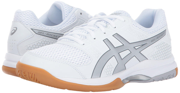 ASICS Womens Gel-Rocket 8 Volleyball Shoe, Silver/White, 9.5 Medium US [product _type] ASICS - Ultra Pickleball - The Pickleball Paddle MegaStore