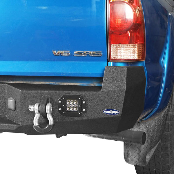 Hooke Road Solid Steel Offroad Rear Bumper w/LED Lights & D-Rings for 2005-2015 2 Gen Toyota Tacoma