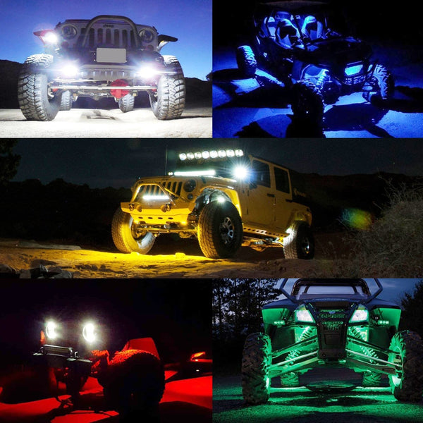 4 Pods LED Rock Lights, Ampper Waterproof LED Neon Underglow Light for Car Truck ATV UTV SUV Jeep Offroad Boat Underbody Glow Trail Rig Lamp (Blue)