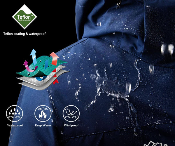 Wantdo Women's Windproof 3-in-1 Ski Jacket Waterproof Wind Breaker with Detachable Puffer Liner Insulated Winter Coat for Camping(Navy, Medium)