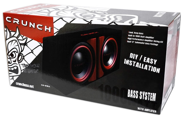 Crunch CR-212A 1000w Dual 12" Powered Loaded Subwoofers In Enclosure + Wire Kit