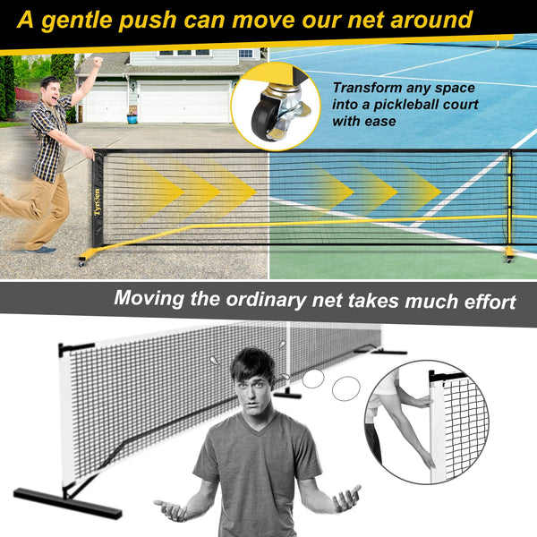Portable Pickleball Net on Wheels, 22FT Pickleball Net for Driveway Backyard, Strong PE Net, Metal Frame, 4 Pickle Balls, 1 Carry Bag, Pickleball Net System for Indoor & Outdoor Play