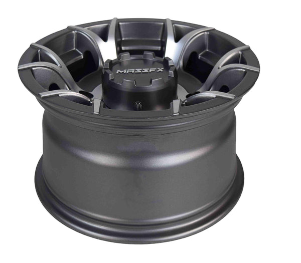 12 inch MASSFX Pit Viper 12x7 4/156 ATV UTV Rims Gun Metal Grey Finish Polaris RZR - 4 Pack Gunmetal Wheels with Lug Nuts