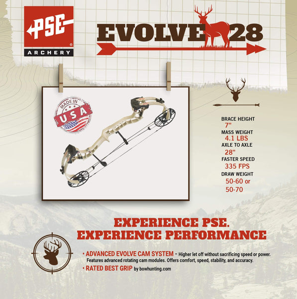 PSE Evolve 28 Compound Bow - 70 lb. Draw Weight - Tan