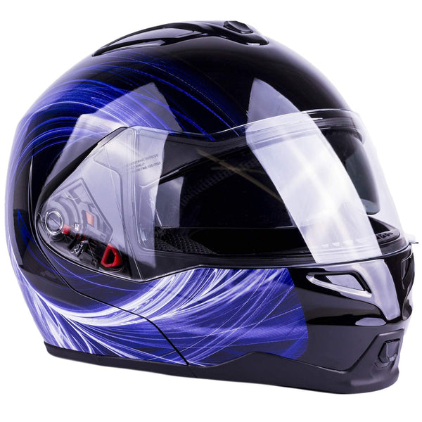 Typhoon G339 Adult Dual Visor Modular Snowmobile Helmet DOT Full Face Flip-up (Blue, Large)