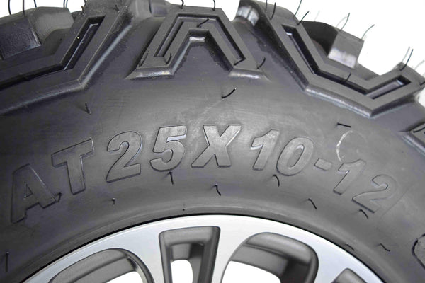 MASSFX SL 25x8-12 25x10-12 ATV Tires with QUAKE Gunmetal 12x7 4/156 Rims UTV Wheel and Tire Kit with Lug Nuts