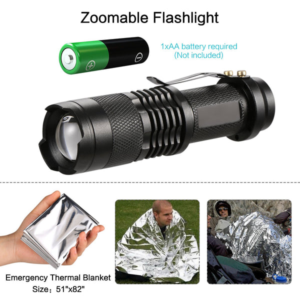 Puhibuox Emergency Survival Kit, 14 in 1 Survival Gear Kit Gift for Men Him, Tactical Defense Equitment Tool for Camping, Hiking, Hunting, Adventure Accessories