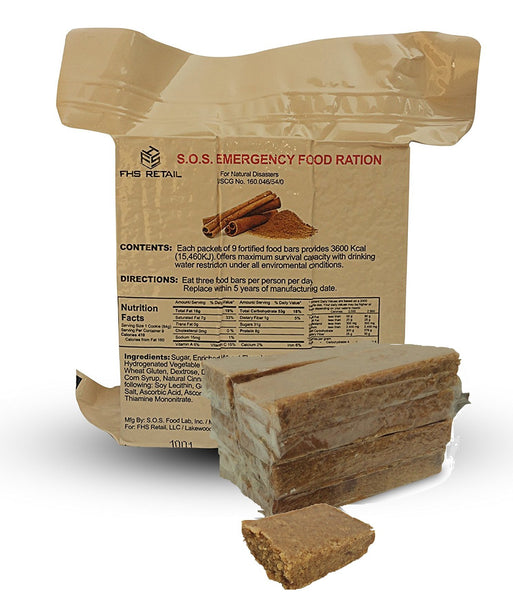 SOS Food Labs SOScin1pk S.O.S. Rations Emergency 3600 Calorie Cinnamon Flavor Food Bar - 3 Day / 72 Hour Package with 5 Year Shelf Life- 1 Pack