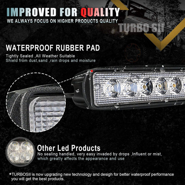 TURBOSII 6 Inch 18W Led Light Bar Flood Beam High Power Off Road Fog Lights Reverse Backup Bumper Drl Lamp For Snowblower Golf Cart 4 Wheeler Polaris Ranger Cargo Van ATV John Deer Honda Pioneer