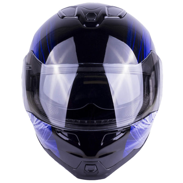 Typhoon G339 Adult Dual Visor Modular Snowmobile Helmet DOT Full Face Flip-up (Blue, Large)