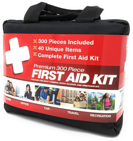 M2 BASICS 300 Piece (40 Unique Items) First Aid Kit w/Bag | Free First Aid Guide | Emergency Medical Supply | for Home, Office, Outdoors, Car, Camping, Travel, Survival, Workplace