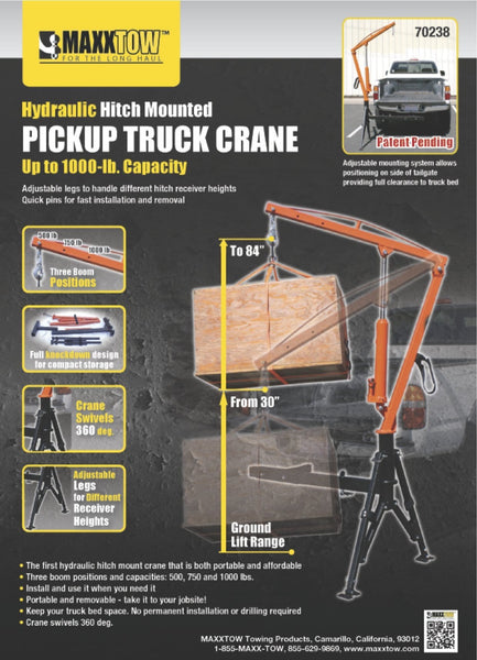 MaxxHaul 70238 Receiver Hitch Mounted Crane - 1000 lbs. Capacity
